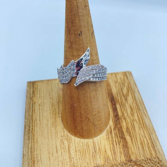 Angel Wings Pave Set CZ Sterling Silver Ring Size 8 - Picture 3 of 5